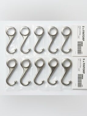 NEW x 10 (ten) IKEA Fintorp Hooks ONLY Silver Design Carina Bengs 2-3/4” (7cm)
